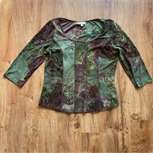 Green and brown 3/4 sleeve sheer corset like top by dressbarn